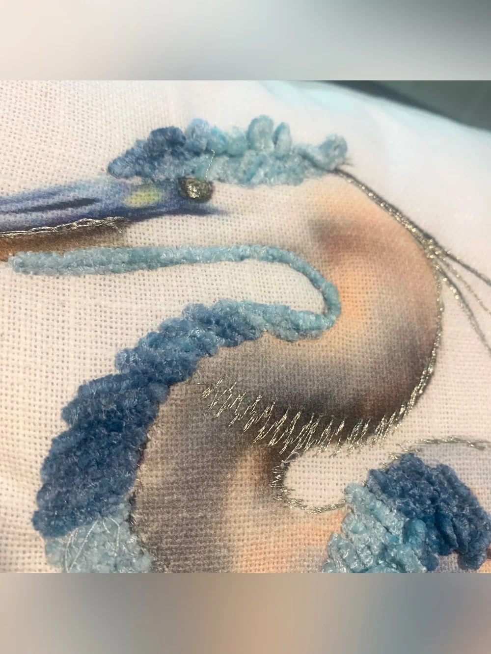 Textured Blue Heron Coastal Raised Loop Embroidered Throw Pillow Zipper 20x20”